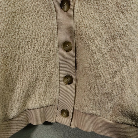 Cupshe Oversized Cropped Teddy Cardigan 100% Cotton Beige V Neck Beach Size M - Picture 2 of 7